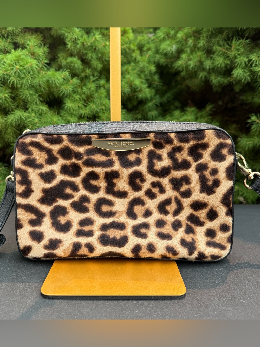 Henri Bendel Leopard Print Calf Hair Crossbody Bag